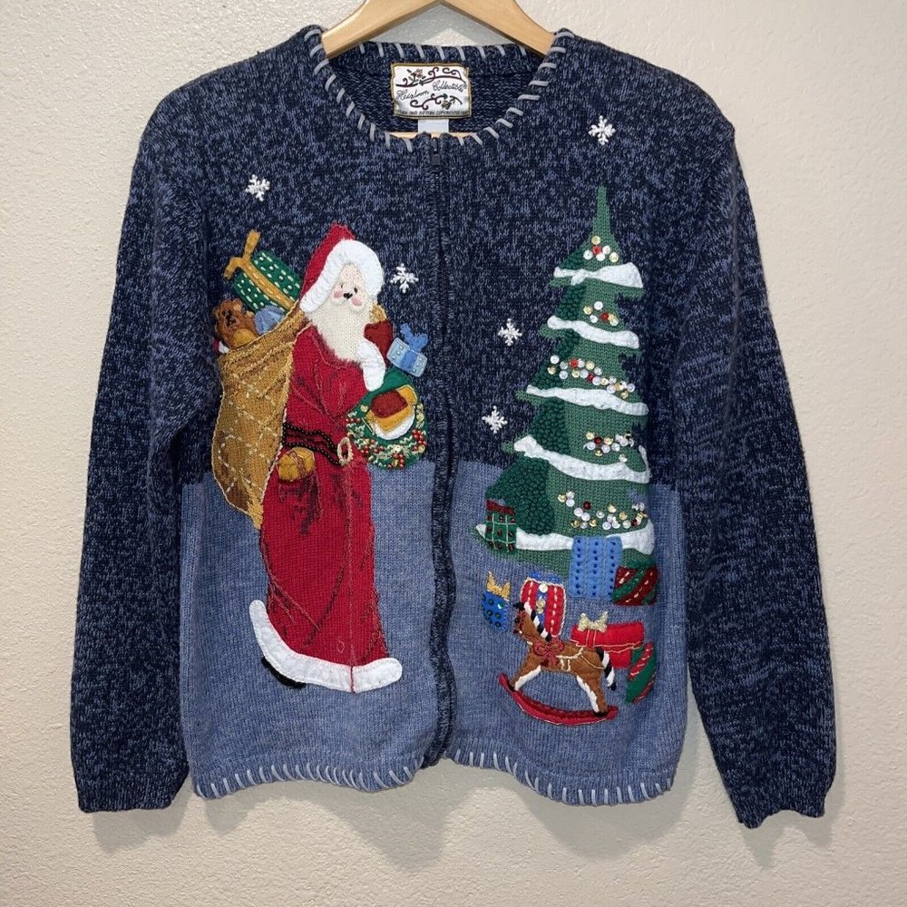 Heirloom Collectibles Santa Cardigan Sweater Christmas Party Ugly Holliday L